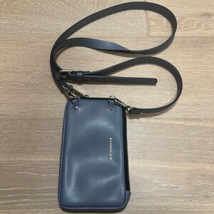 Bandolier blue smoke vegan leather Crossbody expanded pouch with strap